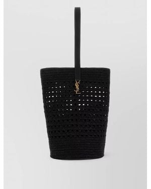 Saint Laurent Crochet Shoulder Tote Bag Open Weave Top Handle - White