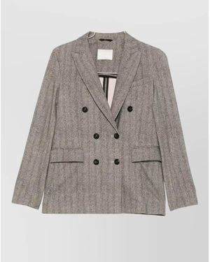 Circolo 1901 Cotton Herringbone Double-Breasted Suit Jacket - Grey