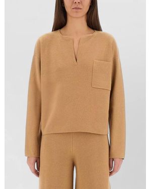 Max Mara Knitwear Zibello V Neck Chest Pocket - Natural