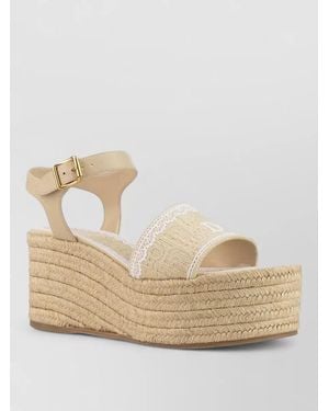 Dior Espadrille Sandals Open Toe Platform Ankle Strap - Natural