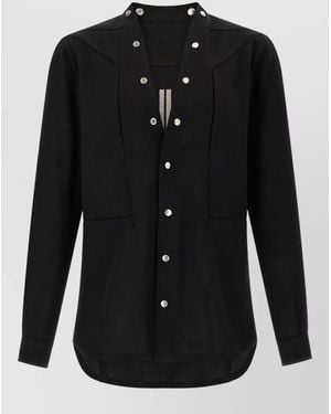Rick Owens Cotton V-Neck Shirt Jacket - Black
