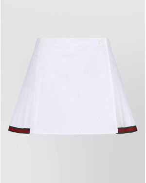 Gucci Button Detail Contrast Trim Pleated Midi Skirt - White