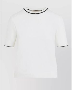 Valentino Wool Knit T Shirt Contrast Trim Crewneck - White