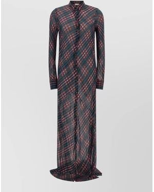 Dries Van Noten Dalima Checked Silk Maxi Shirt Dress - Grey