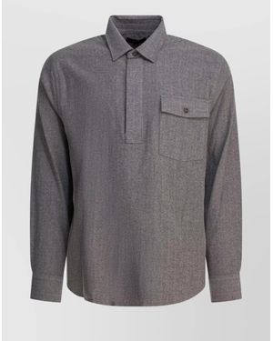 Vince Herringbone Cotton Shirt - Grey