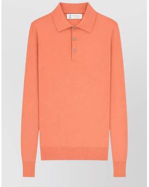Brunello Cucinelli Cotton Knit Polo Shirt - Orange