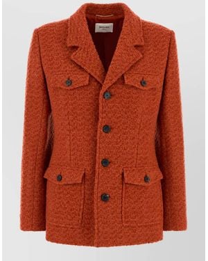 Saint Laurent Bouclé Double-Breasted Blazer - Brown