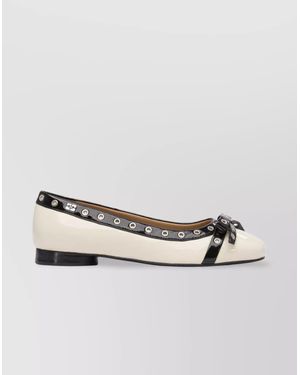 フラットシューズ Ganni Eyelet bow ballet flats Silver Silver Glitter Eyelet Bow Ballerinas | GANNI US