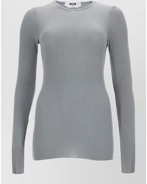 MSGM Knit Sweater Long Sleeves Crew Neck Ribbed - Gray