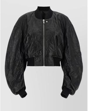 Rick Owens Secchia Cropped Flight Jacket Textured Finish - Black