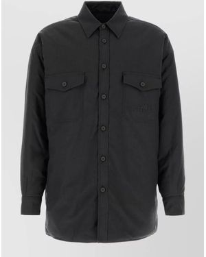 MM6 by Maison Margiela Cotton Wool Reversible Shirt Jacket Chest Pockets - Black