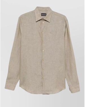 Emporio Armani Cotton Long-Sleeve Classic-Collar Shirt - Natural