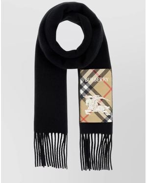 Burberry Cashmere Scarf With Check Pattern And Fringe - Black