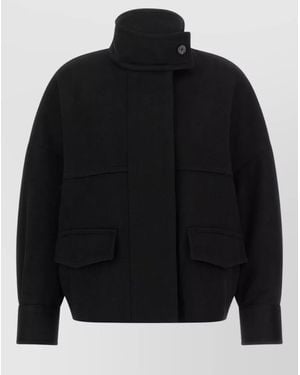 Alberto Biani Loro Piana Wool Bomber Jacket High Collar - Black