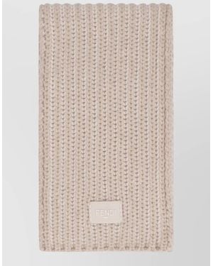 Fendi Cashmere Wool Blend Scarf Macro Stitching - Natural