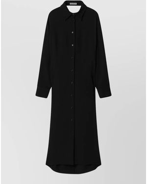 Balenciaga Midi Dress Long Sleeves Cuffed Detail - Black