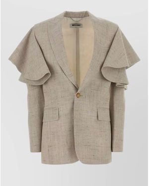 Moschino Jersey Blazer Notched Lapel Buttoned Cuffs - Natural
