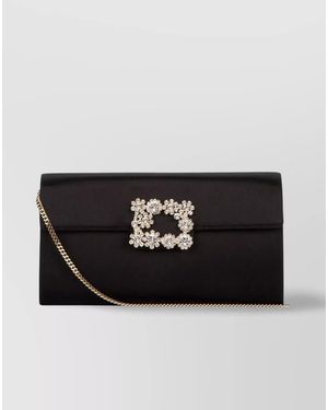 Roger Vivier Silk Satin Crystal Embellished Clutch Bag - Black