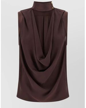 Elisabetta Franchi High Neck Sleeveless Draped Front Top - Brown