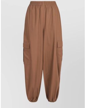 Max Mara Cotton Pants Cargo Pockets Tapered Leg - Brown
