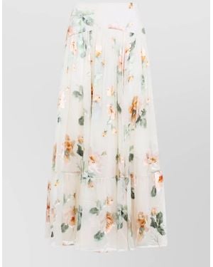 Zimmermann Carousel Burnout Midi Skirt Floral Design - White