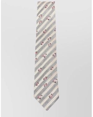 Dries Van Noten Slim Tie Floral Pattern Striped Design - White
