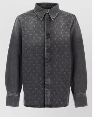 Marine Serre Monogram Patterned Long Sleeve Denim Top - Gray