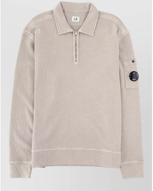 C.P. Company Knit Jumper Zip Collar Arm Pocket - Natural