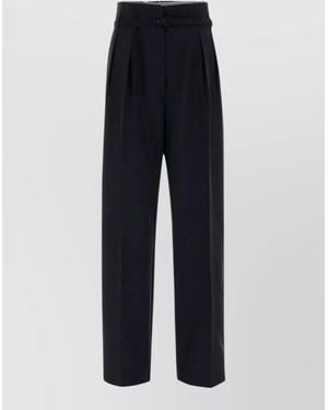 Prada Wool Blend Pleated Palazzo Pant Belt Loops - Blue