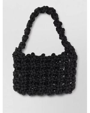 Kara Open Weave Top Handle Shoulder Tote Bag - Black