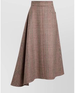 Patou Asymmetric Houndstooth Midi Skirt - Brown