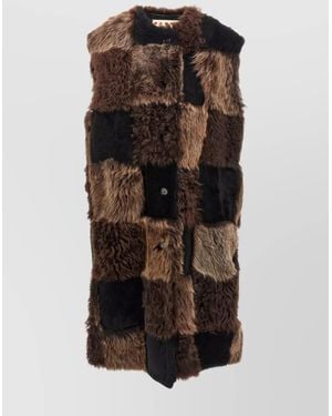 Marni Patchwork Design Shearling Vest - Black