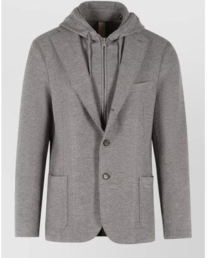 Eleventy Wool Blazer Hood Mid Length Tailored - Gray