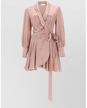 Zimmermann Mini Wrap Dress Long Sleeves Pleated - Pink