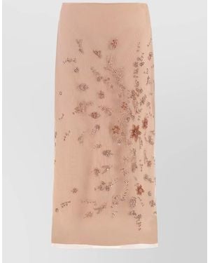 Fendi A Line High Waist Floral Tulle Skirt - Natural