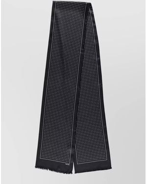 Tom Ford Silk Scarf Polka Dots Fringe Border - Blue