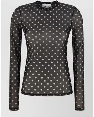 Ganni Printed Sheer Slim-Fit Long-Sleeve Top - Black