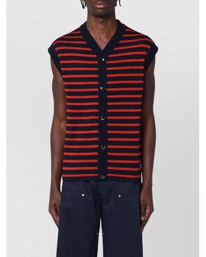 Wales Bonner Cardigan Sleeveless Striped Pattern - Red