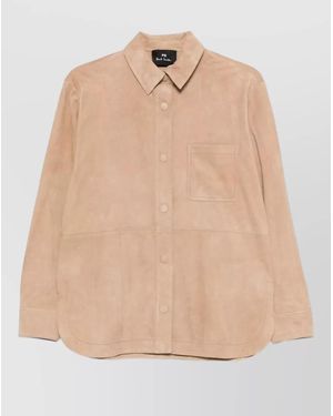 Paul Smith Leather Shirt Long Sleeves Point Collar - Natural