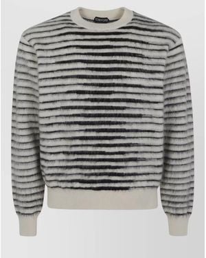 Tom Ford Striped Mohair Long-Sleeve Crew-Neck Jumper - Grey