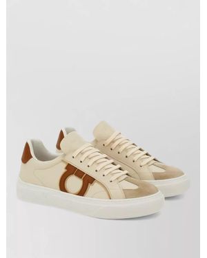 Ferragamo Leather Lace Up Sneakers Rubber Sole - Natural