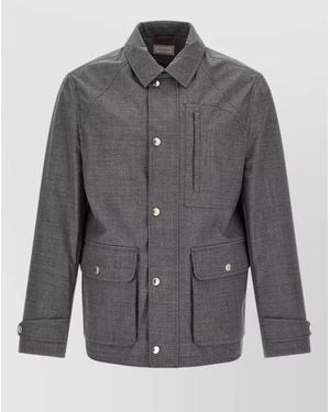 Brunello Cucinelli Field Wool Canvas Shirt Collar Jacket - Gray
