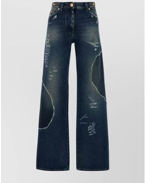 Versace Denim Distressed Wide-Leg Jeans - Blue
