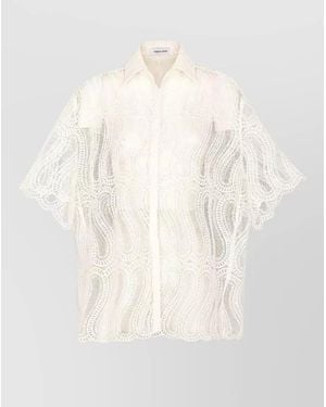 Raquel Diniz Lace Short-Sleeve Shirt - Natural