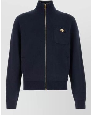 Versace Cotton Blend Cardigan High Collar Pockets - Blue