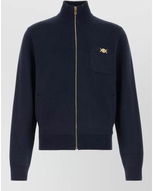 Versace Cotton Blend Cardigan High Collar Pockets - Blue