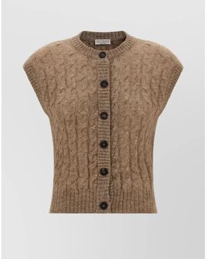 Brunello Cucinelli Cable Knit Cap Sleeve Vest - Natural