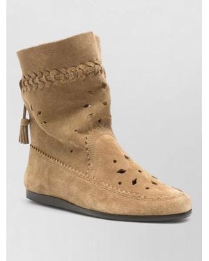 Isabel Marant Woosta Suede Low Ankle Boots Perforated - Natural