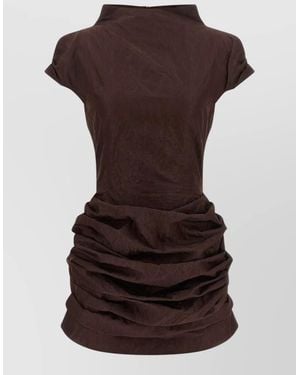 Magda Butrym Draped High-Neck Mini Dress - Brown