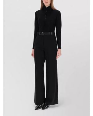 Theory Henley Jersey Top Button Detail High Collar - Black